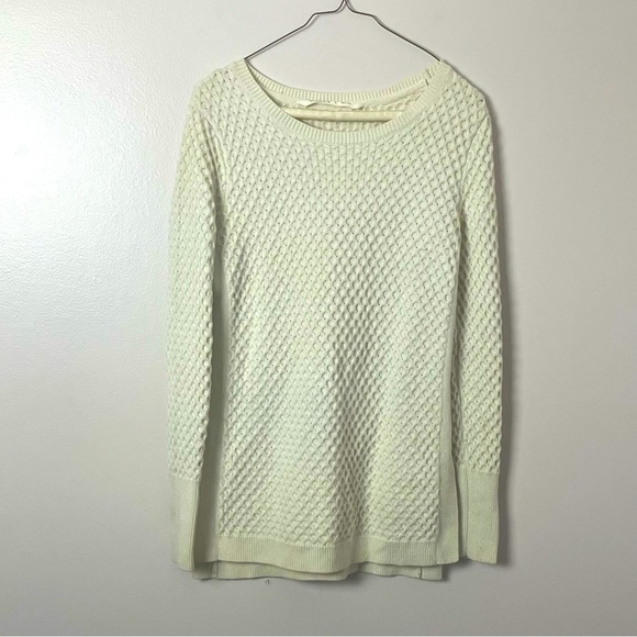 Athleta Tunic Sweater Checkerboard Knit High/Low Hem Cream Size Small - Picture 1 of 13